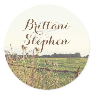 Rustic Country Rural Fence Classic Round Sticker