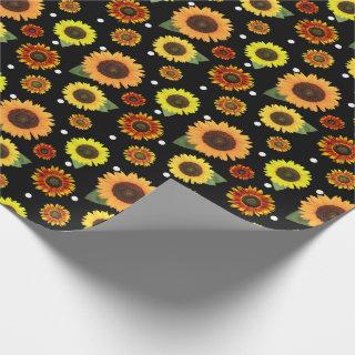 Rustic Country Vintage Sunflowers Polka Dots Print