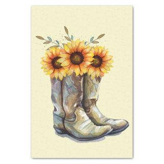 Rustic Cowboy Boots with Sunflowers Tissue Paper