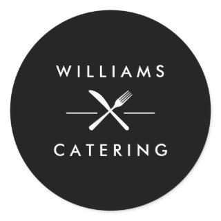 Rustic Crossed Fork Knife Logo Classic Round Sticker
