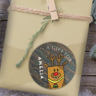Rustic Cute Deer Christmas Kid`s Name Gift Tag