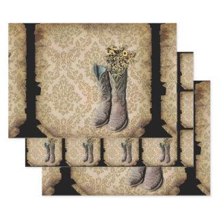 rustic damask western country cowboy boot  sheets