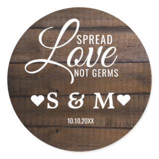 Rustic Dark Wood Spread Love Wedding Monogram  Classic Round Sticker
