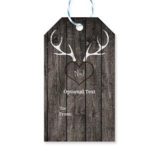 Rustic Deer Antlers & Carved Heart Wedding Gift Tags