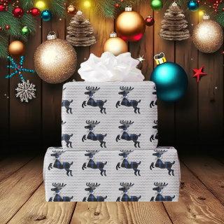 Rustic Deer Blue Silver Boho Pattern