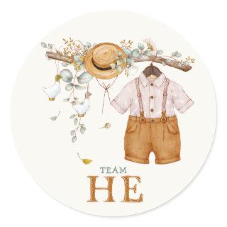 Rustic Dusty Blue Floral Cottagecore Gender Reveal Classic Round Sticker