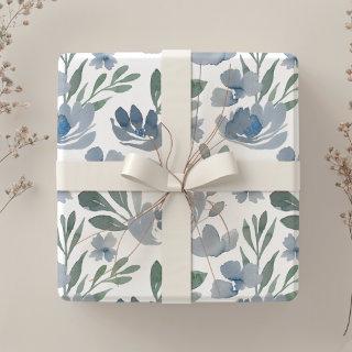 Rustic Dusty Blue Floral Watercolor Pattern   Sheets