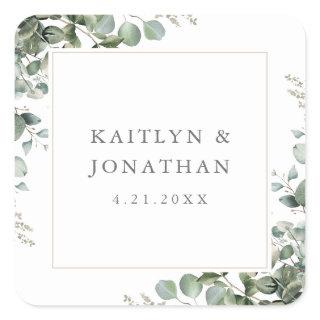 Rustic Elegant Greenery Eucalyptus Wedding Square Sticker