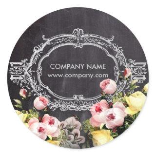 rustic elegant vintage botanical chalkboard floral classic round sticker