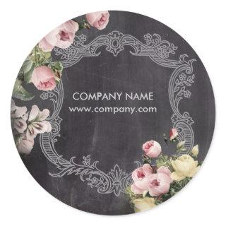 rustic elegant vintage botanical chalkboard floral classic round sticker