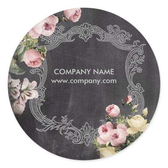 rustic elegant vintage botanical chalkboard floral classic round sticker