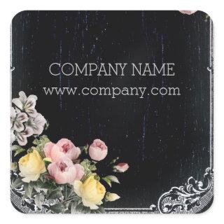 rustic elegant vintage botanical chalkboard floral square sticker