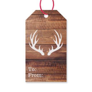 Rustic Elegant White Deer Antlers & Dark Wood Gift Tags