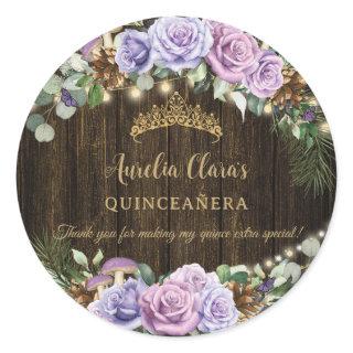 Rustic Enchanted Forest Purple Floral Quinceañera Classic Round Sticker