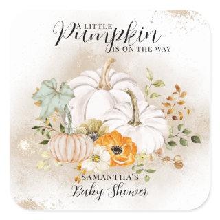 Rustic Fall Floral Pumpkin Baby Shower  Square Sticker