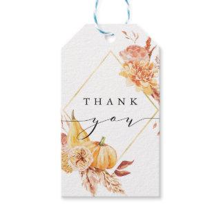 Rustic Fall Gold Floral Pumpkin Wedding Thank You Gift Tags