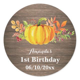 Rustic Fall Pumpkin Birthday Party Thank You Classic Round Sticker