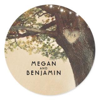 Rustic Fall Tree and String Lights Wedding Classic Round Sticker