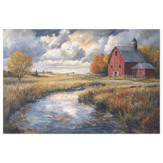 Rustic Farm and Stream Landscape Decoupage Tissue Paper
