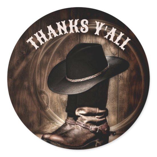 rustic farm cowboy boots western party favor classic round sticker