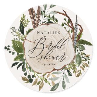 Rustic farmhouse barn botanical bridal shower  classic round sticker