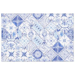 Rustic Farmhouse Tile Blue White Pattern Decoupage Tissue Paper