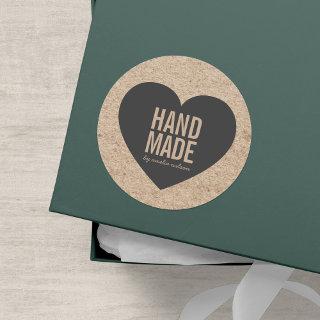 Rustic Faux Kraft and Grey Heart Handmade Classic Round Sticker