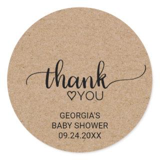 Rustic Faux Kraft Calligraphy Thank You Favor Classic Round Sticker