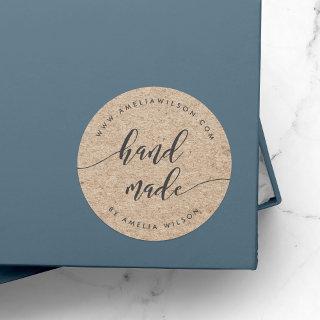 Rustic Faux Kraft Relax Script Handmade Classic Round Sticker