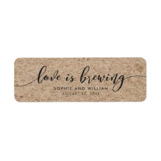 Rustic Faux Kraft Script Love is Brewing Wedding Label