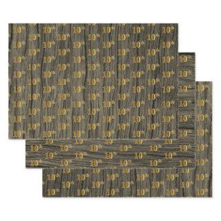 Rustic Faux Wood Grain, Elegant Faux Gold "10th"  Sheets