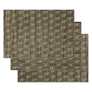 Rustic Faux Wood Grain, Elegant Faux Gold "20th"  Sheets
