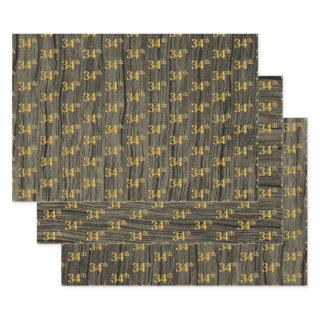 Rustic Faux Wood Grain, Elegant Faux Gold "34th"  Sheets