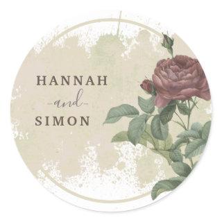 Rustic Floral Burgundy Marsala Modern Minimalist Classic Round Sticker