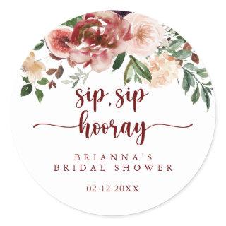 Rustic Floral Sip Sip Hooray Bridal Shower   Classic Round Sticker