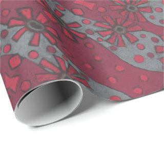 Rustic Flowers, Abstract Floral Pattern Ruby Grey