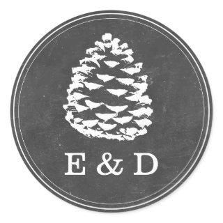 Rustic Forest Pine Cones Chalkboard Wedding Favor Classic Round Sticker