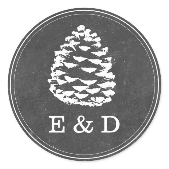 Rustic Forest Pine Cones Chalkboard Wedding Favor Classic Round Sticker
