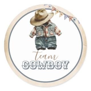 Rustic Gender reveal Party Boy or Girl  game Classic Round Sticker