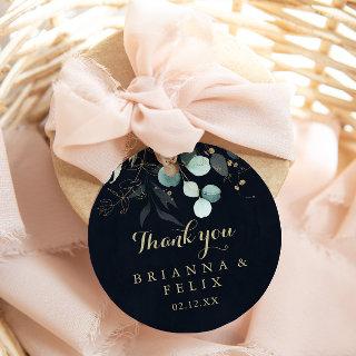 Rustic Gold Floral Thank You Blue Wedding Favor  Classic Round Sticker