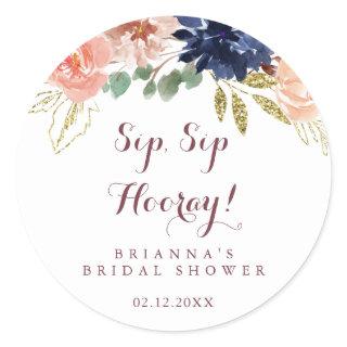 Rustic Gold Leaves Sip Sip Hooray Bridal Shower Classic Round Sticker