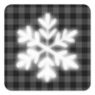Rustic gray and black plaid, winter snow flake   square sticker