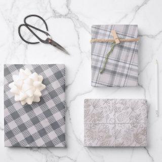 Rustic Gray Plaid and Three Matching Pattern  Wrap  Sheets