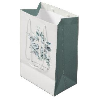 Rustic Green Eucalyptus Fern Foliage Cross Baptism Medium Gift Bag