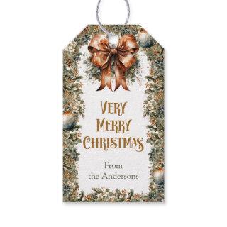 Rustic greenery and gold elegant rusty bow gift tags