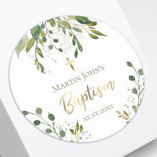 rustic greenery Baptism Classic Round Sticker