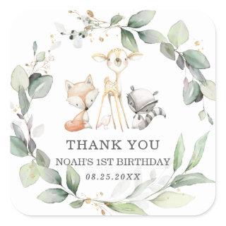 Rustic Greenery Woodland Animals Thank You Favor Square Sticker