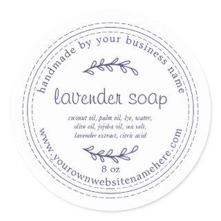 Rustic Handmade Lavender Soap Navy Blue White Classic Round Sticker