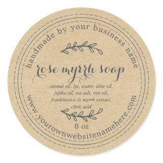 Rustic Handmade Rose Myrrh Soap Kraft Paper Classic Round Sticker