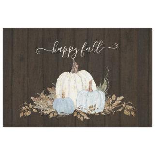 Rustic Happy Fall Script Dusty Blue White Pumpkins Tissue Paper